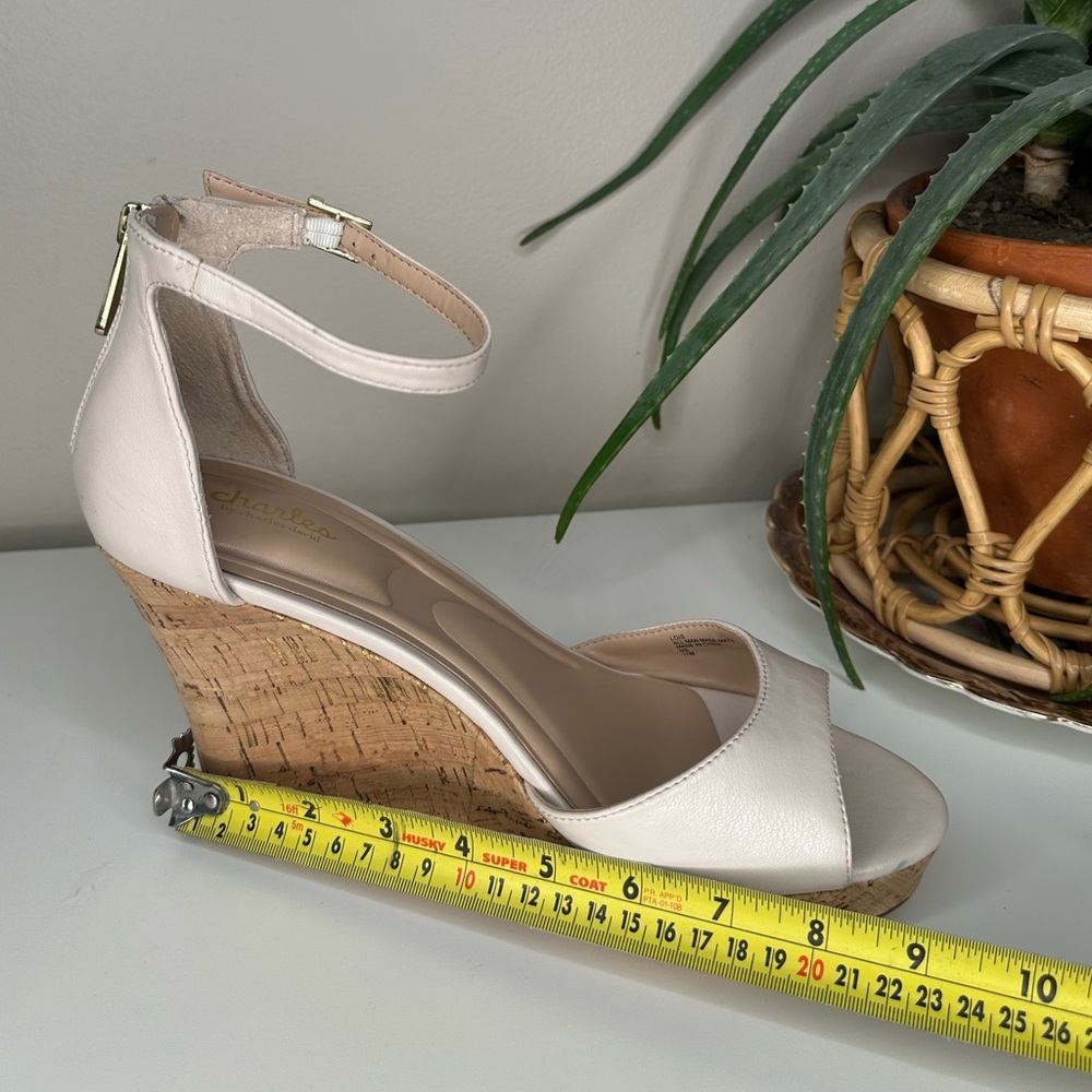 Charles by Charles David Lois Nude Cork Wedge Sandals Ankle Strap Platform 11M - Picture 12 of 15